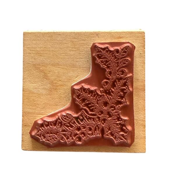 Comotion Vintage 1996 846 Holly Border Wood Mount Rubber Stamp - Picture 2 of 3